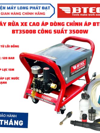 Máy Rửa Xe Chỉnh Áp BTEC công suất 3500W lực nước siêu mạnh dây áp lực 15m bảo hành chính hãng 12 tháng